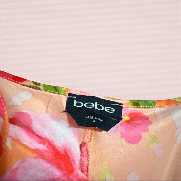 bebe Floral Satin Chemise/Slip Dress - Orange and Pink - Picture 3 of 3